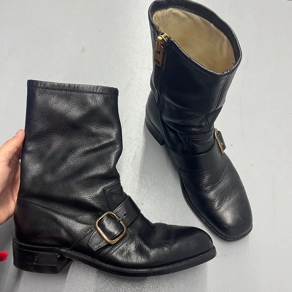 True Vintage 1960's 70's Black Engineer Buckle Boots Talon Zipper Mens SZ 9 1/2